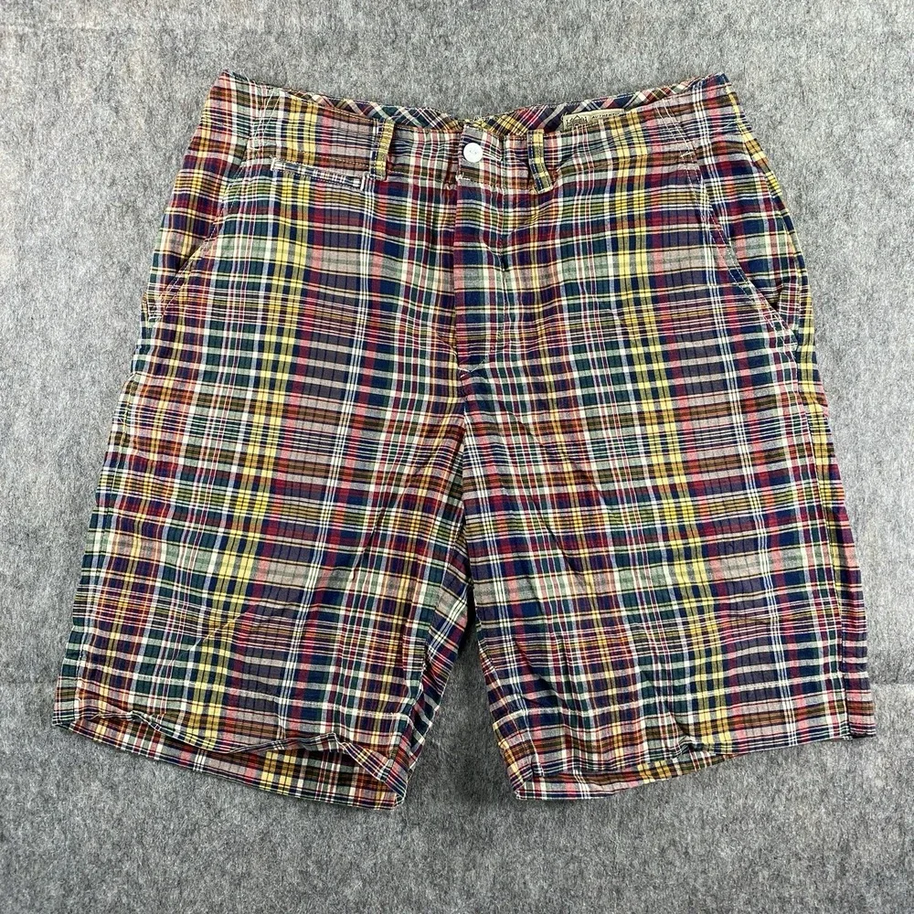 Vintage Polo Ralph Lauren Madras Plaid Shorts Men's 32x10 Bleeker Fit Preppy 90s